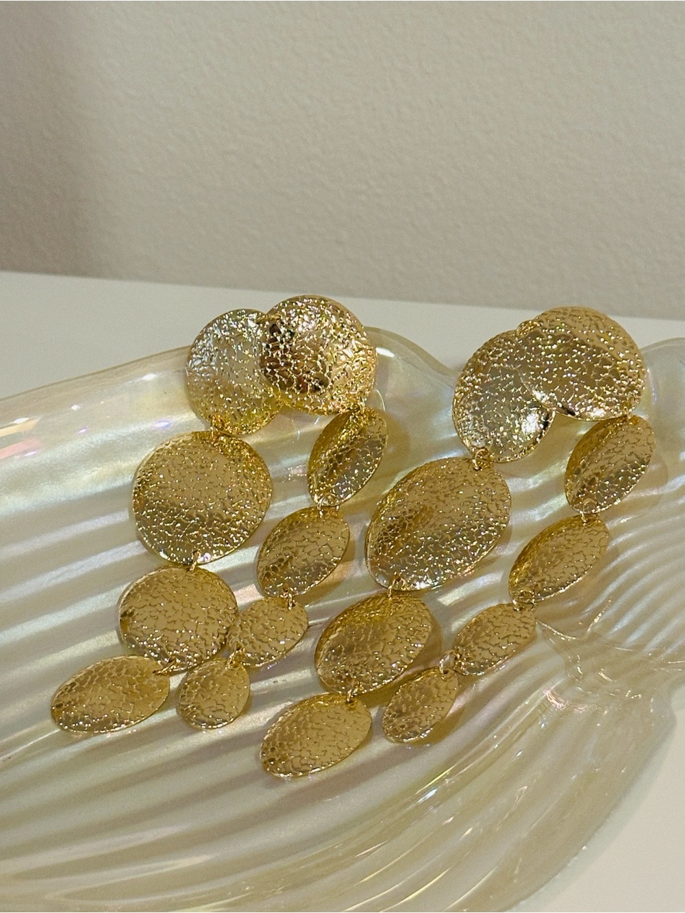 Fashion Jewelry Gold Textured Link Drop Earrings